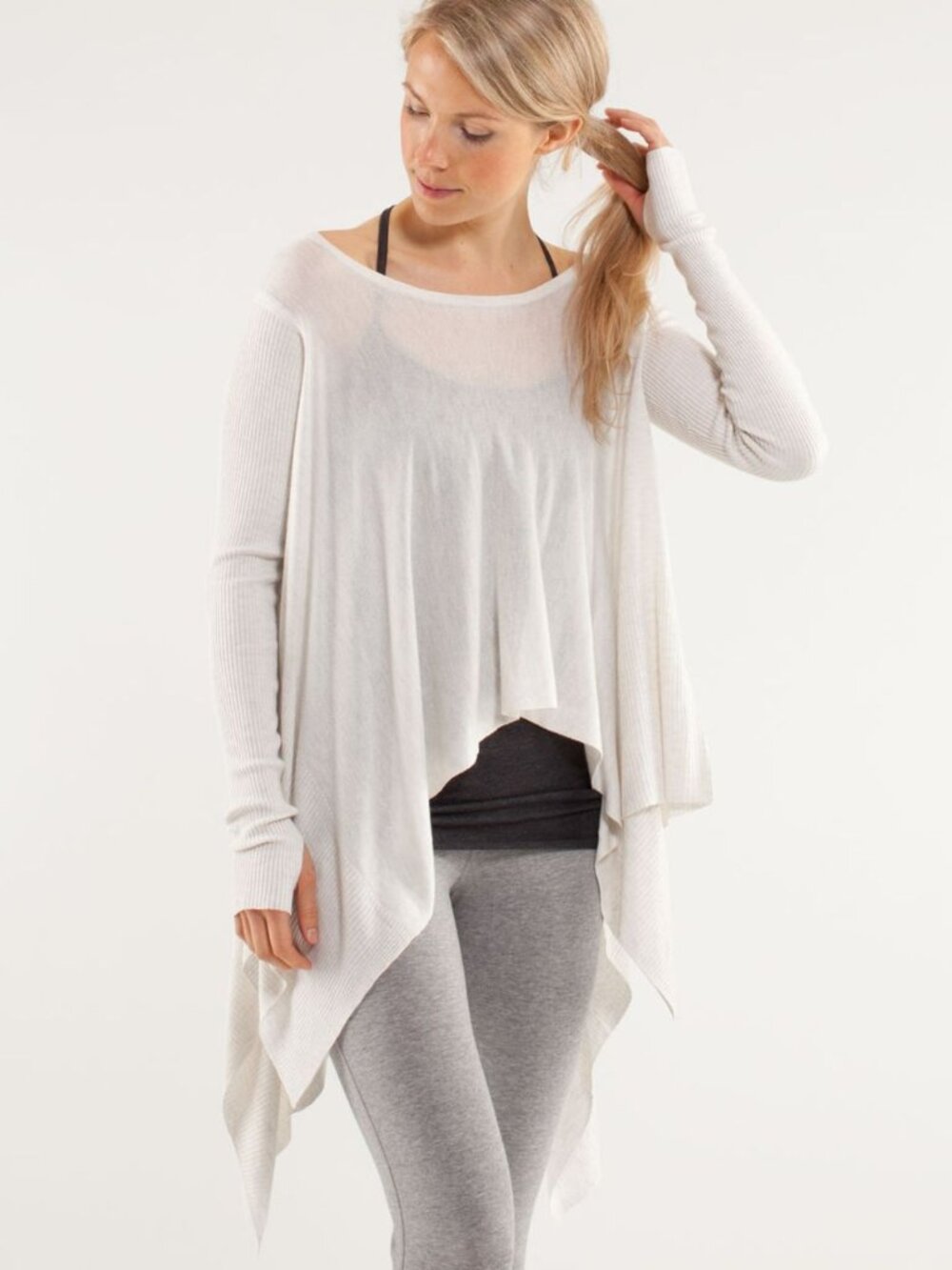 Lululemon White Ivory Knit Enlightened Pullover Hankie Hem Sweater